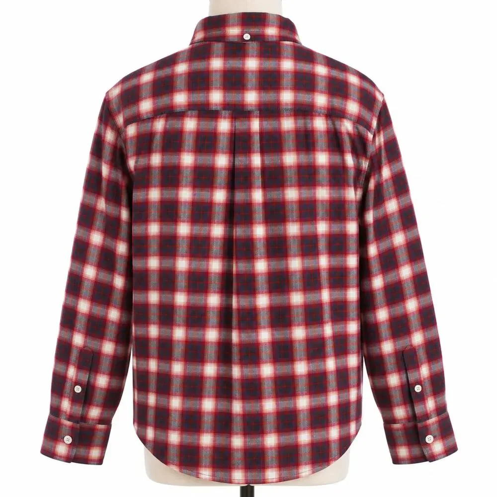Old Navy Boys Red Navy Plaid Long Sleeve Button-Up Shirt Size 6/7 EUC